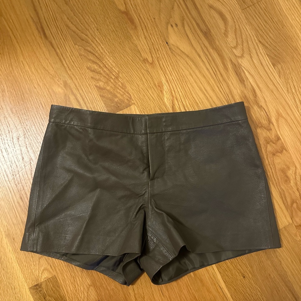 Women's Olive Green/ Brown Leather Shorts